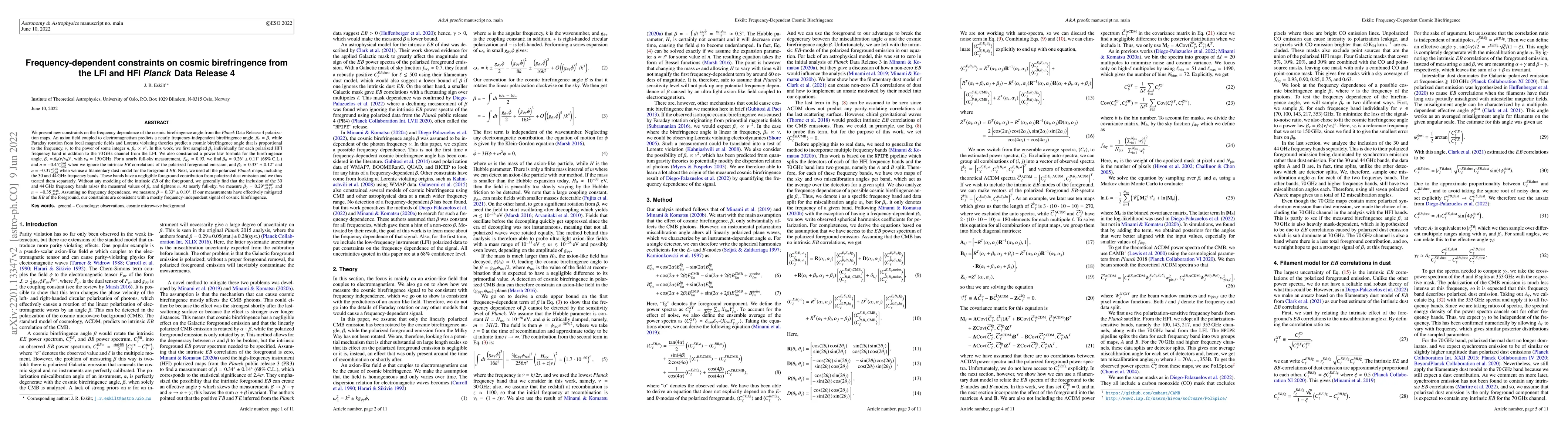 Thumbnail for Frequency-Dependent Constraints on Cosmic Birefringence from the LFI and
  HFI Planck Data Release 4