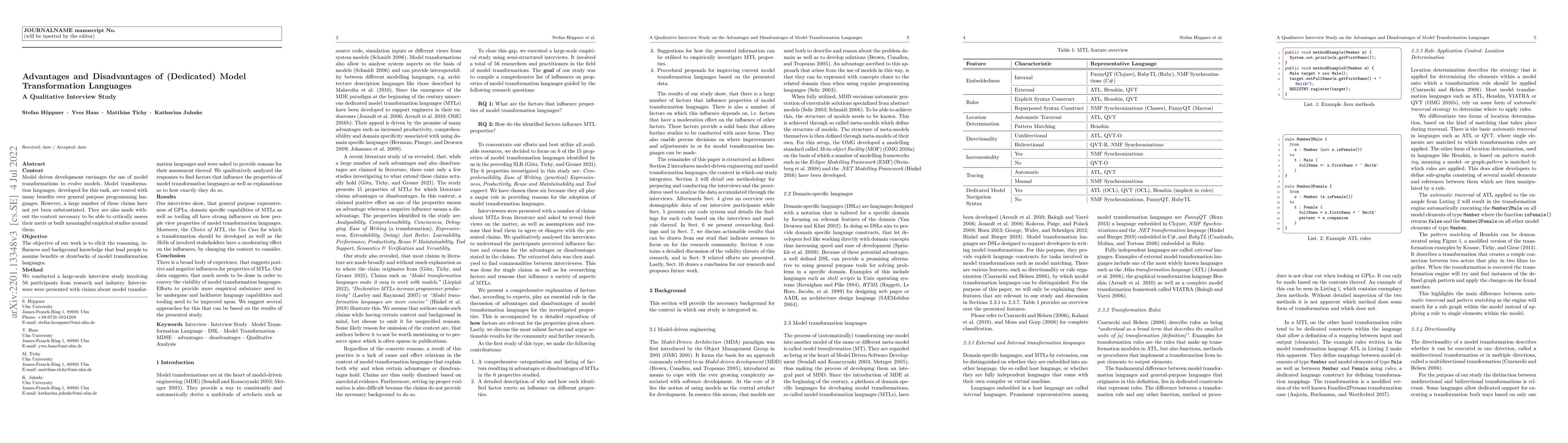 Thumbnail for Advantages and Disadvantages of (Dedicated) Model Transformation
  Languages A Qualitative Interview Study