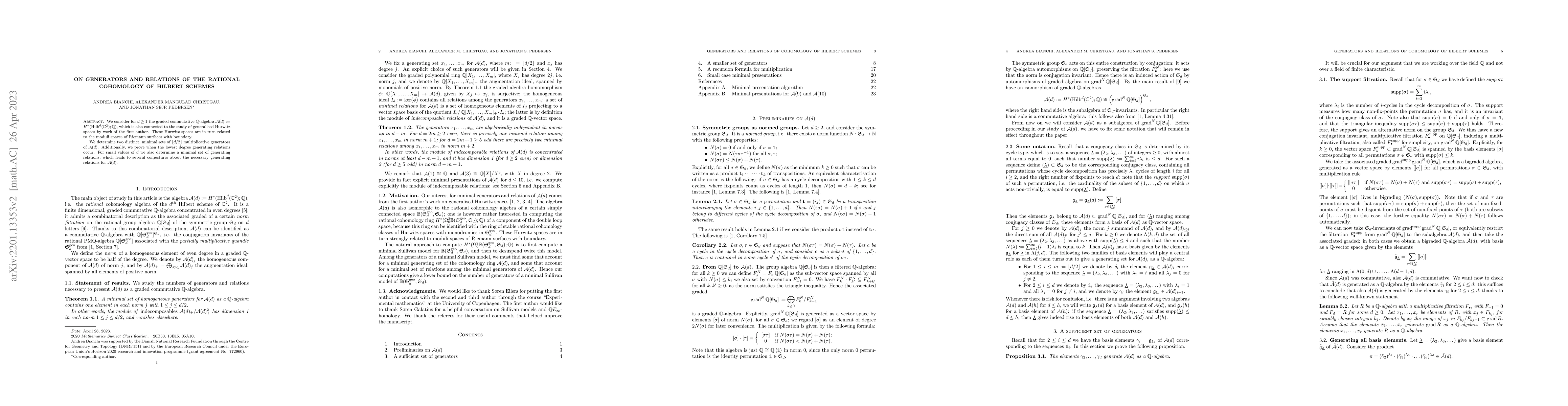 Thumbnail for On Generators and Relations of the Rational Cohomology of Hilbert
  Schemes