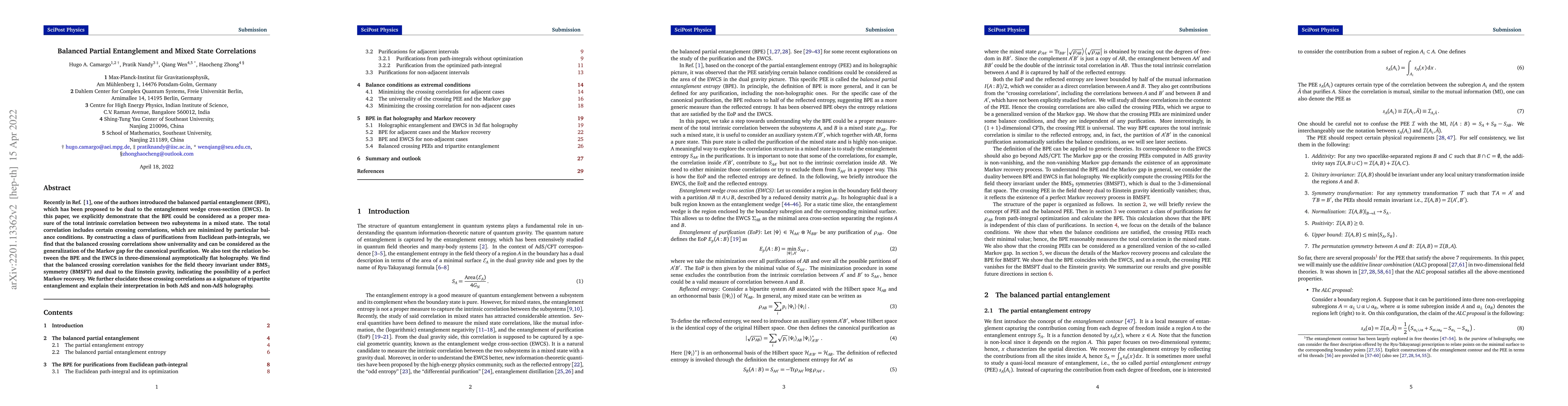 Thumbnail for Balanced Partial Entanglement and Mixed State Correlations