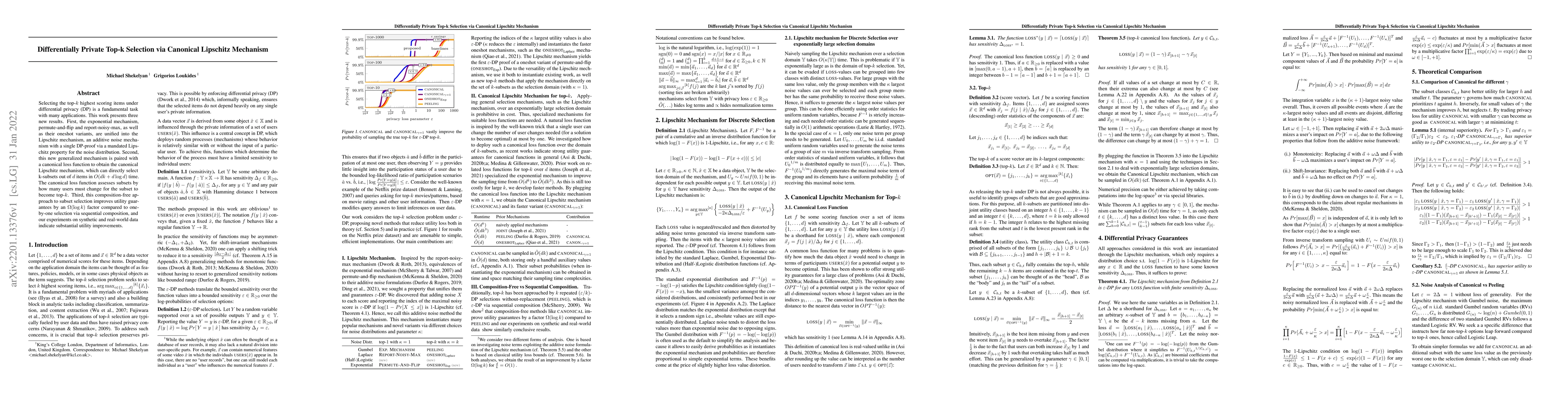 Thumbnail for Differentially Private Top-k Selection via Canonical Lipschitz Mechanism