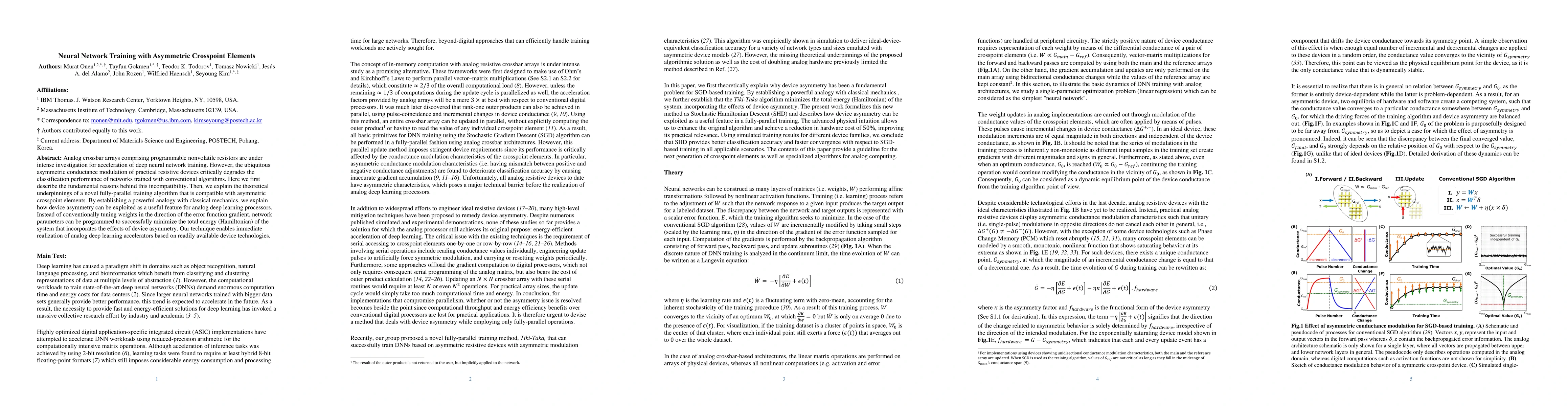 Thumbnail for Neural Network Training with Asymmetric Crosspoint Elements