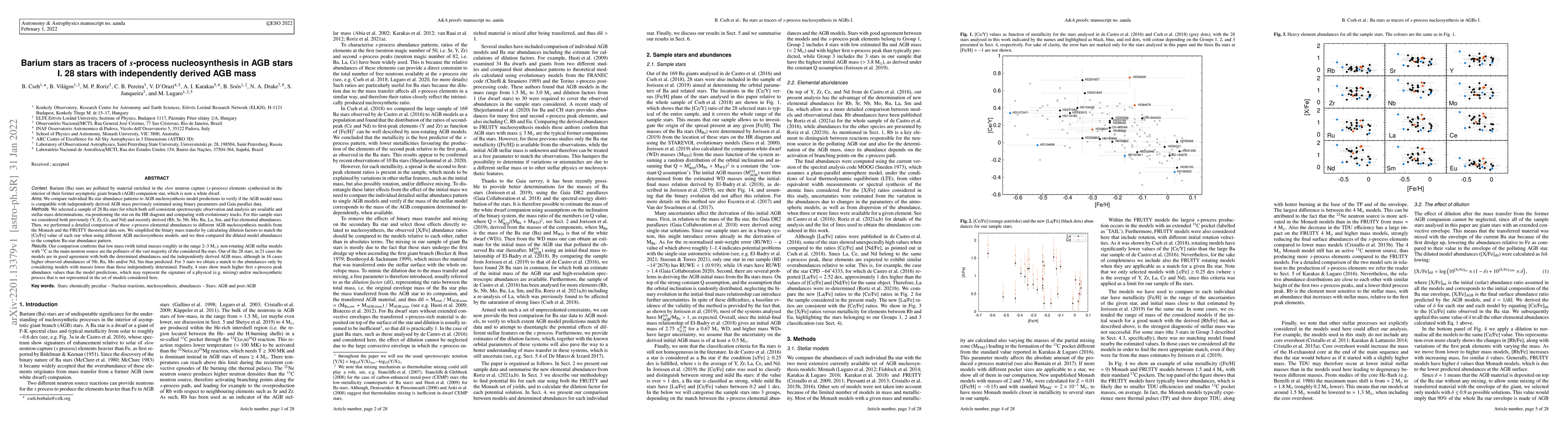 Thumbnail for Barium stars as tracers of s-process nucleosynthesis in AGB stars I. 28
  stars with independently derived AGB mass