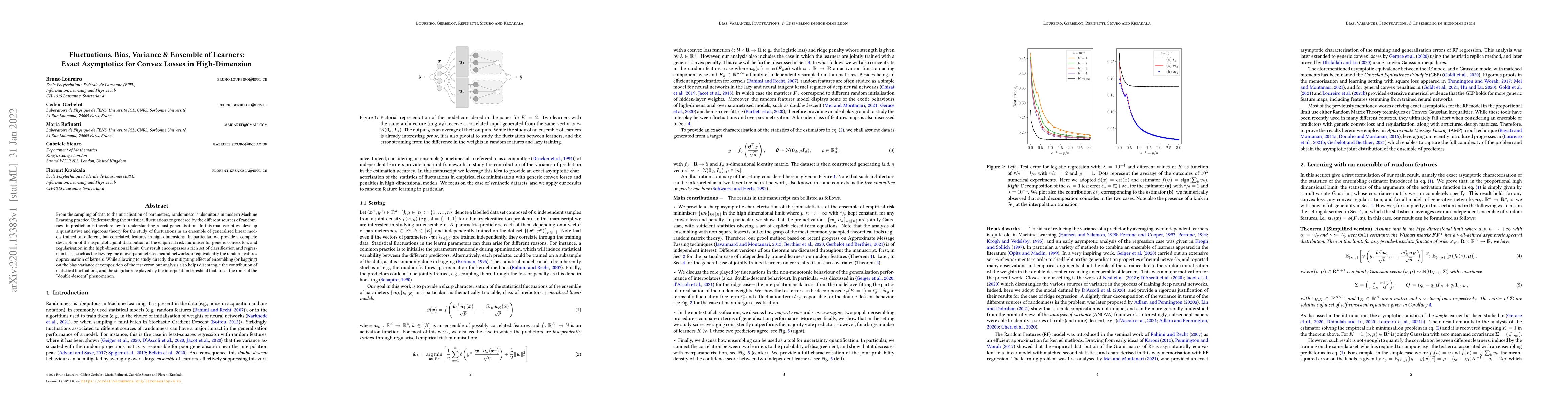 Thumbnail for Fluctuations, Bias, Variance & Ensemble of Learners: Exact Asymptotics
  for Convex Losses in High-Dimension