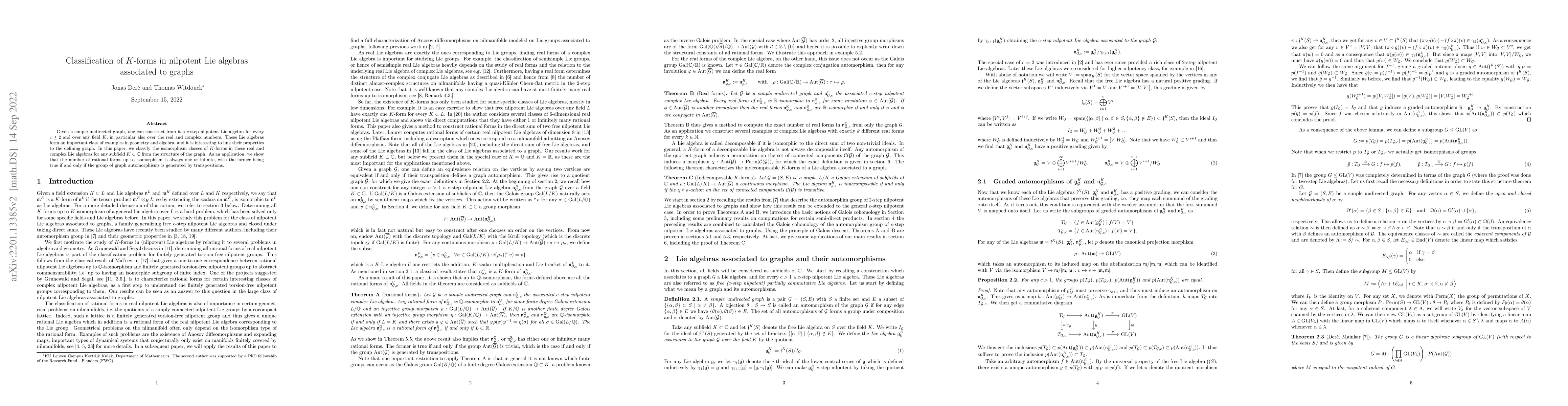 Thumbnail for Classification of $K$-forms in nilpotent Lie algebras associated to
  graphs