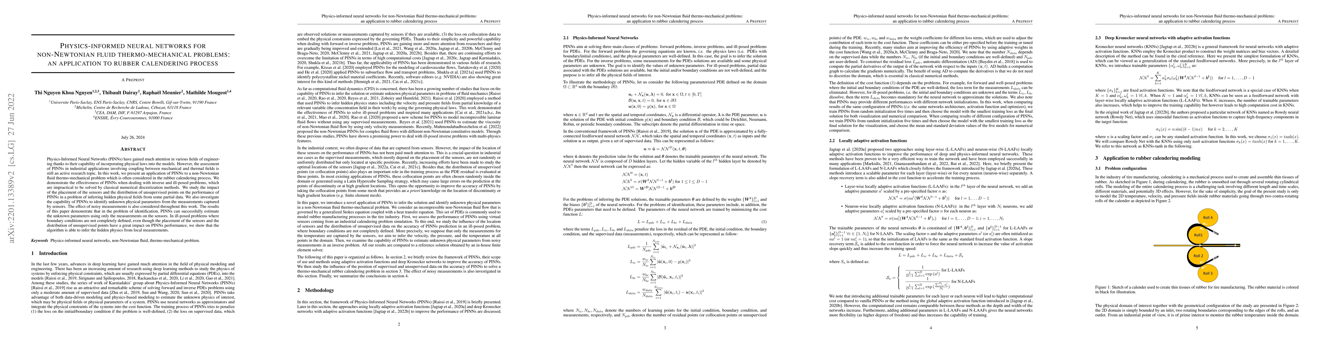 Thumbnail for Physics-informed neural networks for non-Newtonian fluid
  thermo-mechanical problems: an application to rubber calendering process