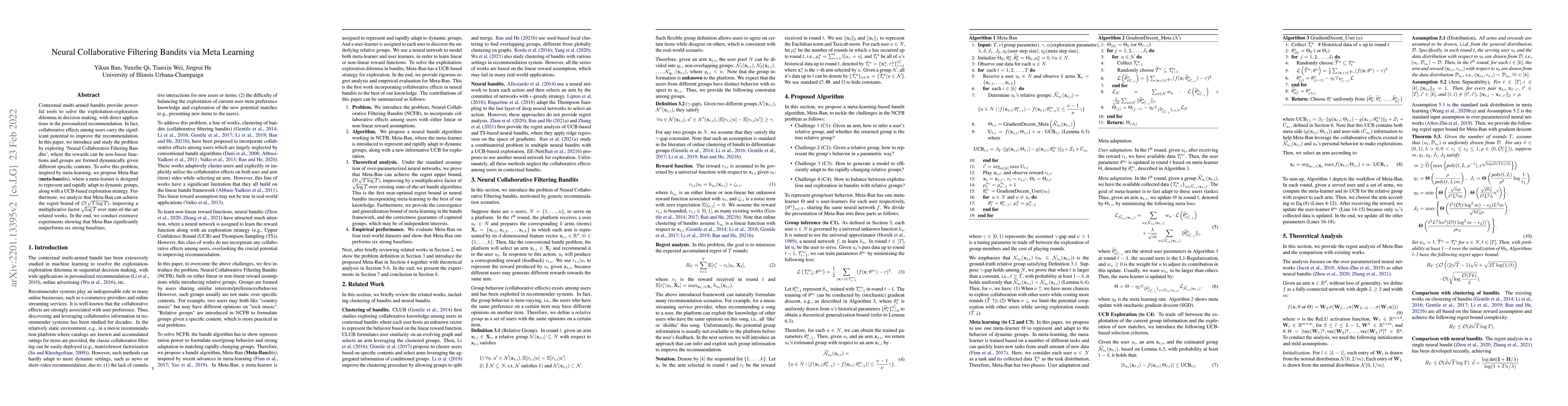 Thumbnail for Neural Collaborative Filtering Bandits via Meta Learning