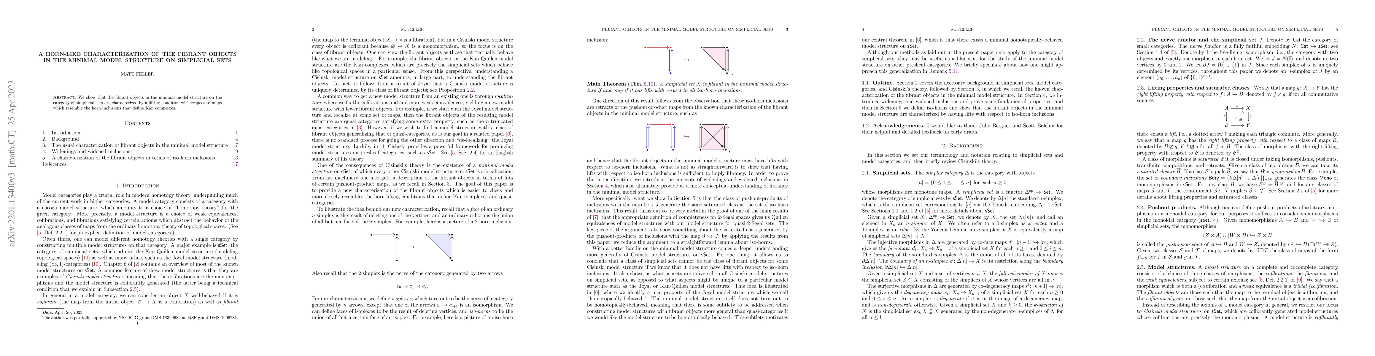 Thumbnail for A horn-like characterization of the fibrant objects in the minimal model
  structure on simplicial sets