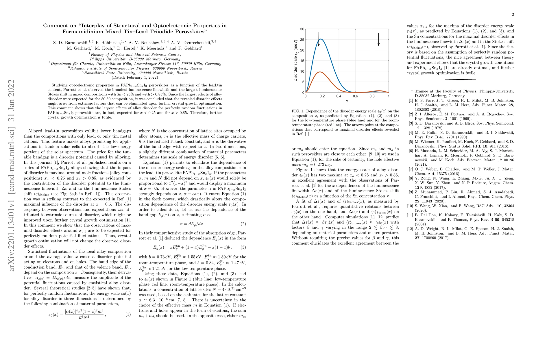 Thumbnail for Comment on "Interplay of Structural and Optoelectronic Properties in
  Formamidinium Mixed Tin-Lead Triiodide Perovskites"