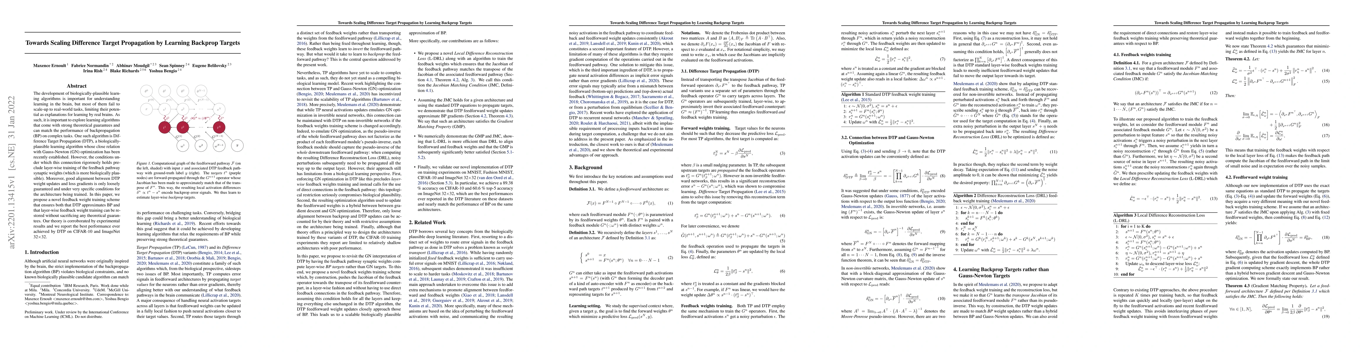 Thumbnail for Towards Scaling Difference Target Propagation by Learning Backprop
  Targets
