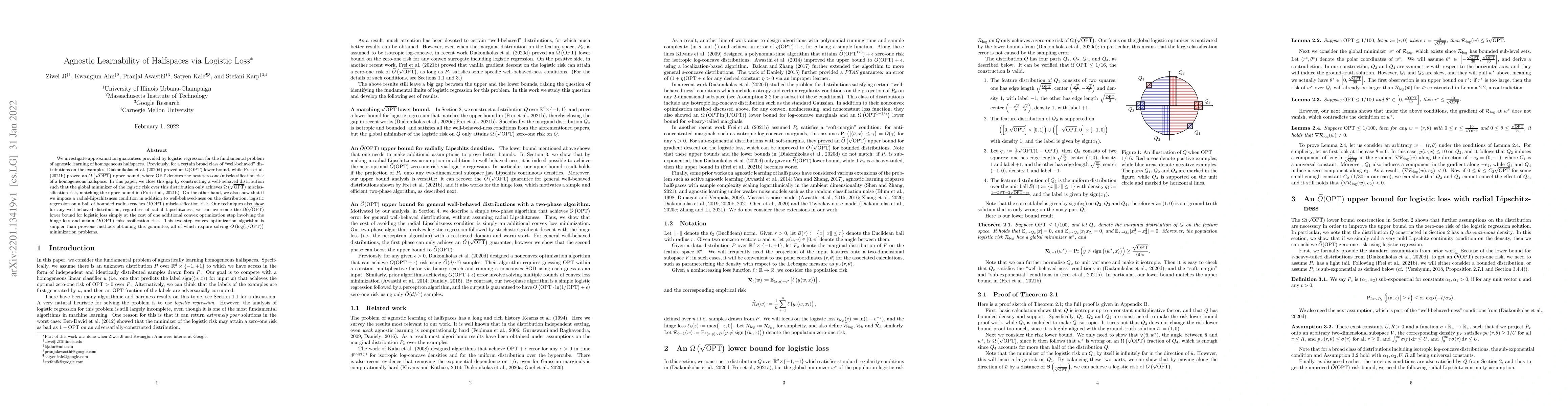 Thumbnail for Agnostic Learnability of Halfspaces via Logistic Loss