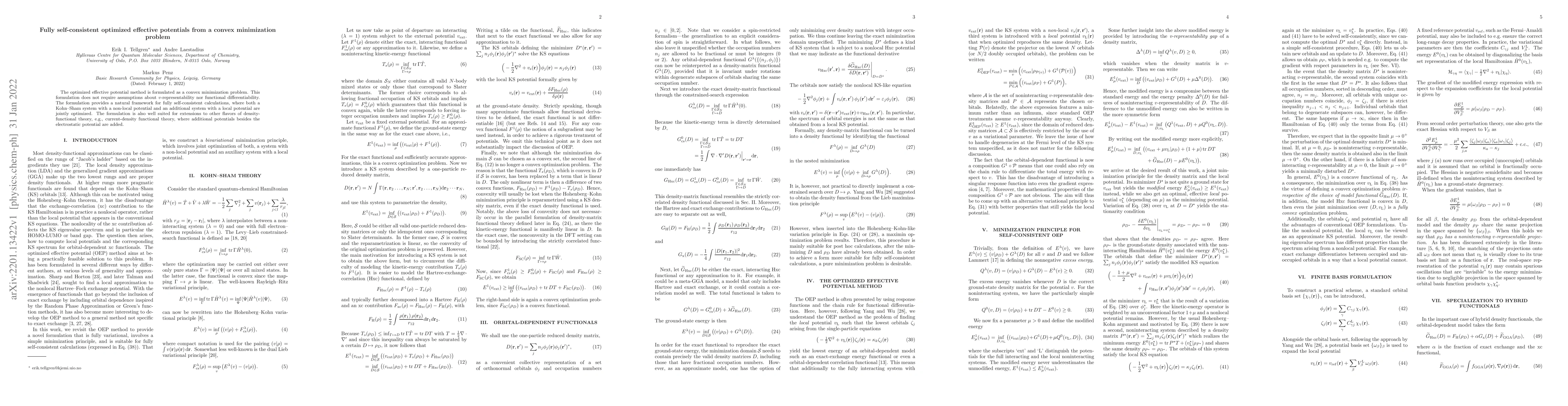 Thumbnail for Fully self-consistent optimized effective potentials from a convex
  minimization problem