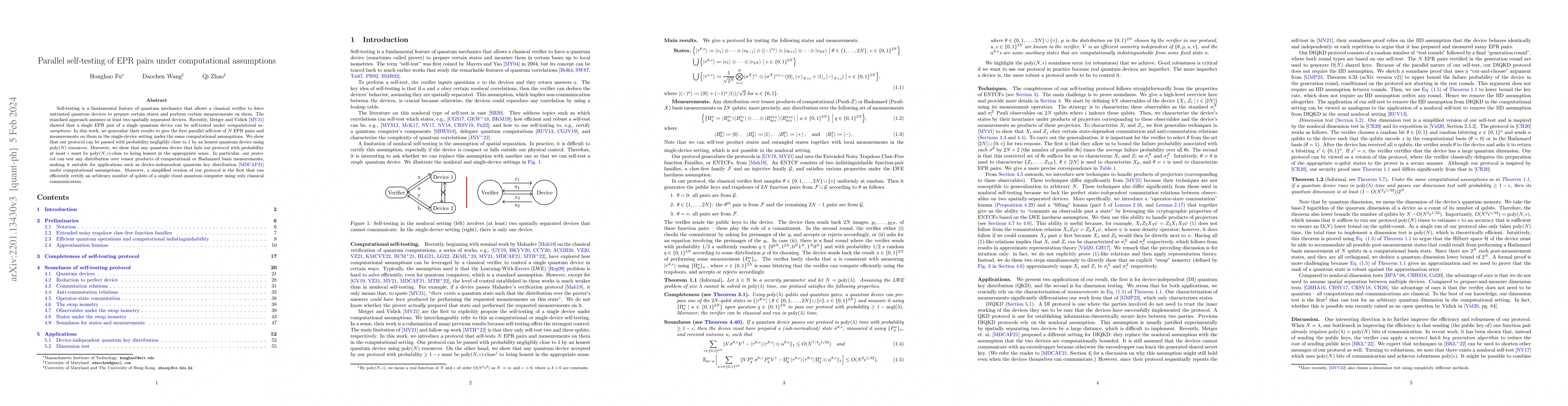 Thumbnail for Parallel self-testing of EPR pairs under computational assumptions