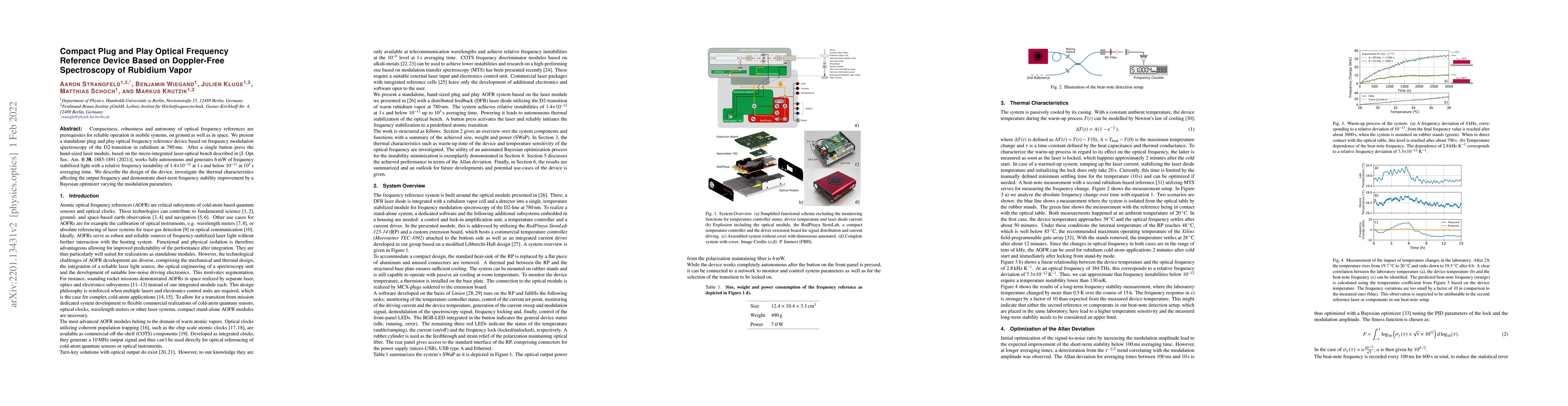 Thumbnail for Compact Plug and Play Optical Frequency Reference Device Based on
  Doppler-Free Spectroscopy of Rubidium Vapor