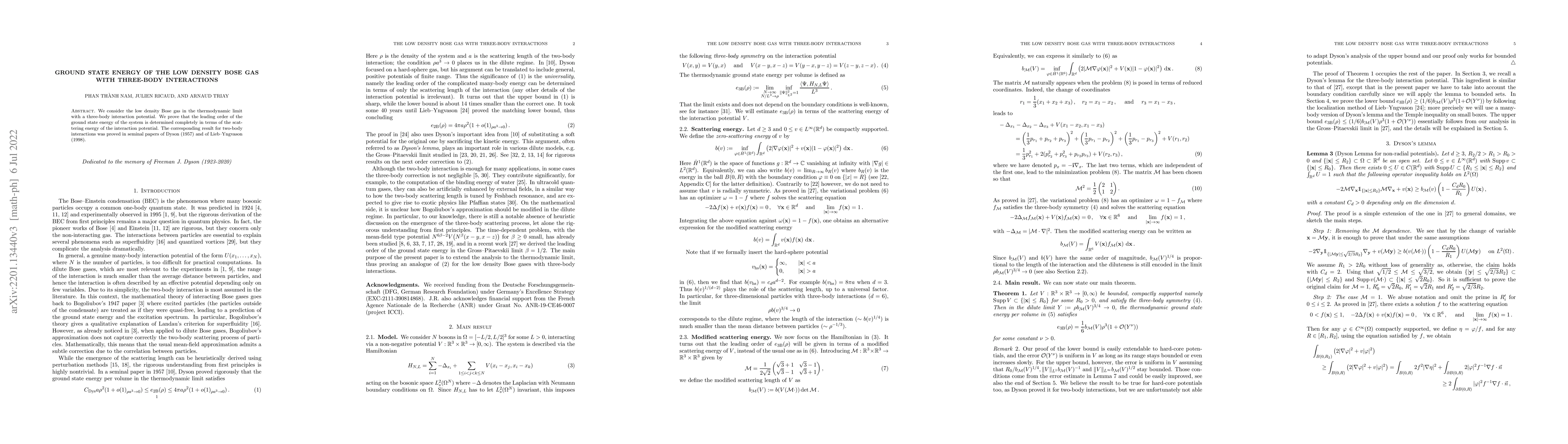 Thumbnail for Ground state energy of the low density Bose gas with three-body
  interactions