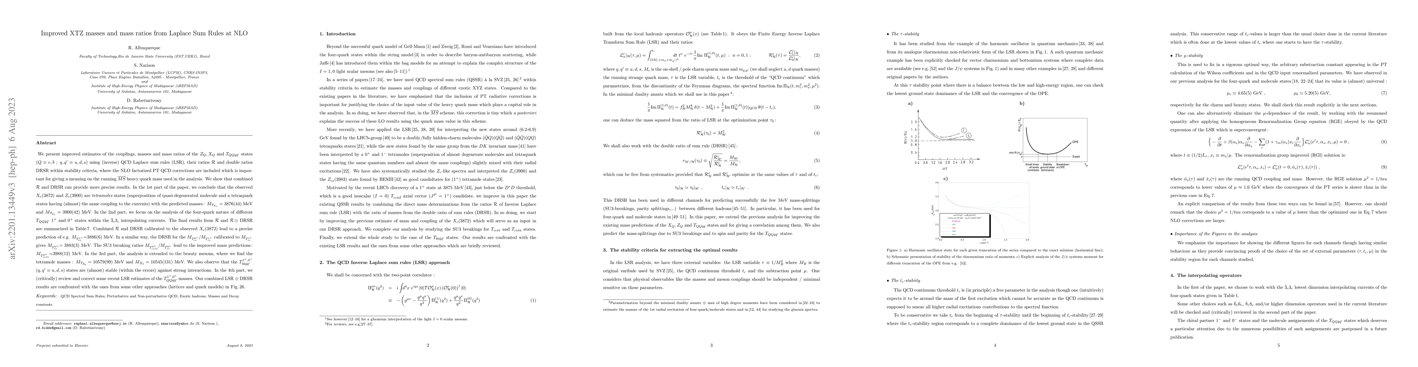 Thumbnail for Improved XTZ masses and mass ratios from Laplace Sum Rules at NLO
