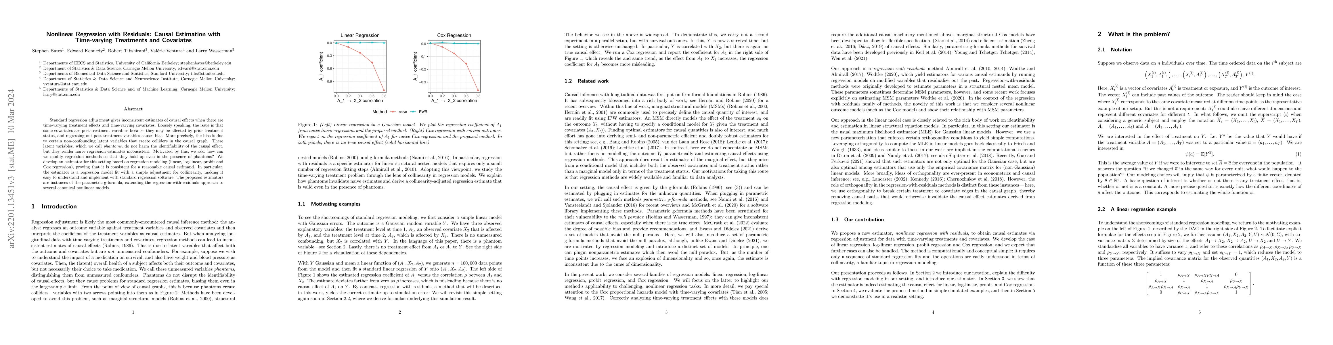 Thumbnail for Nonlinear Regression with Residuals: Causal Estimation with Time-varying
  Treatments and Covariates