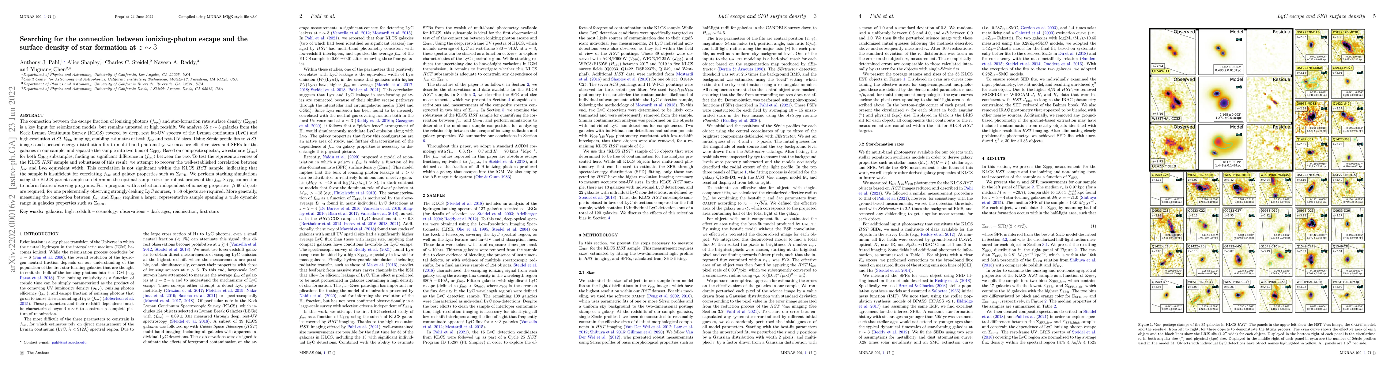 Thumbnail for Searching for the connection between ionizing-photon escape and the
  surface density of star formation at z~3