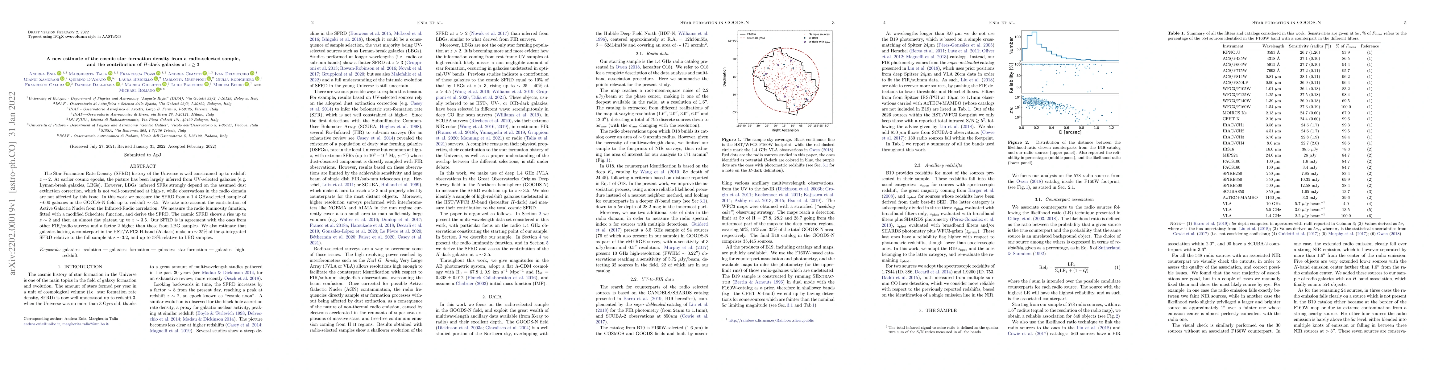 Thumbnail for A new estimate of the cosmic star formation density from a
  radio-selected sample, and the contribution of $H$-dark galaxies at $z \geq
  3$