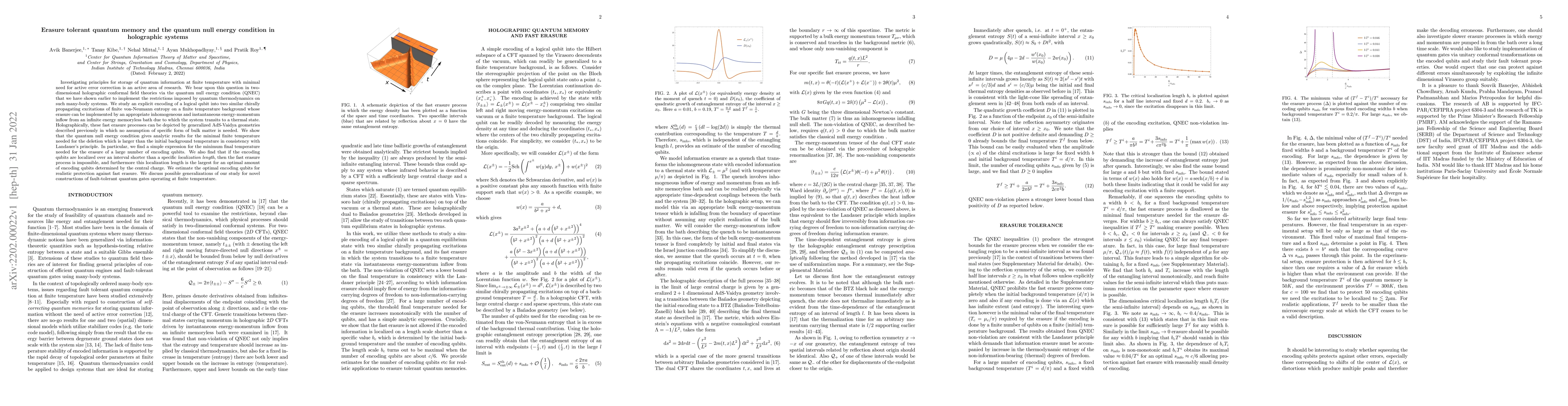 Thumbnail for Erasure tolerant quantum memory and the quantum null energy condition in
  holographic systems