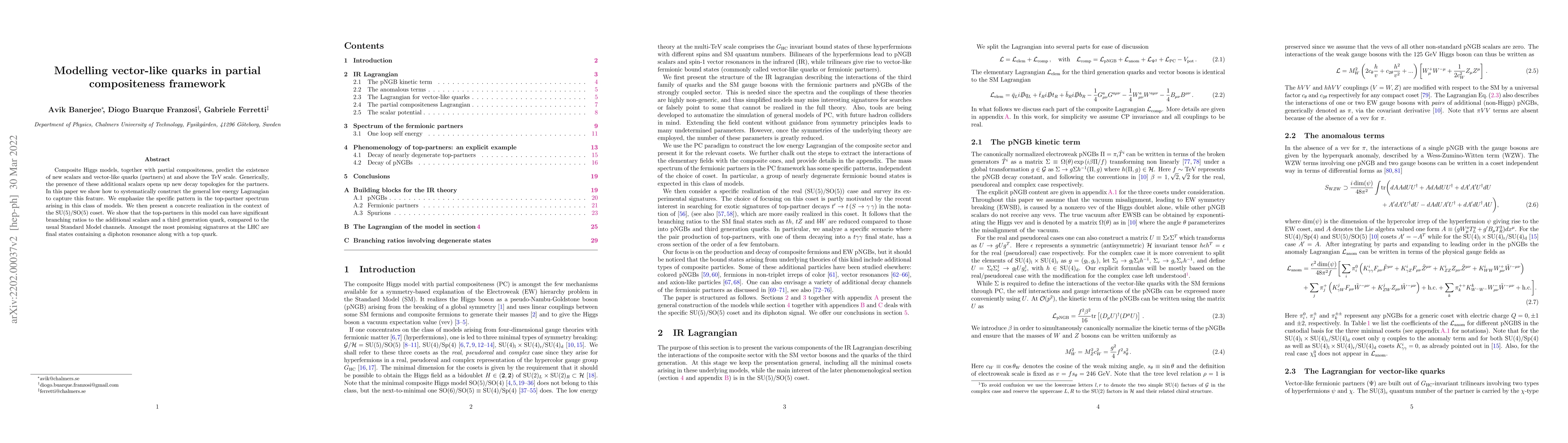 Thumbnail for Modelling vector-like quarks in partial compositeness framework