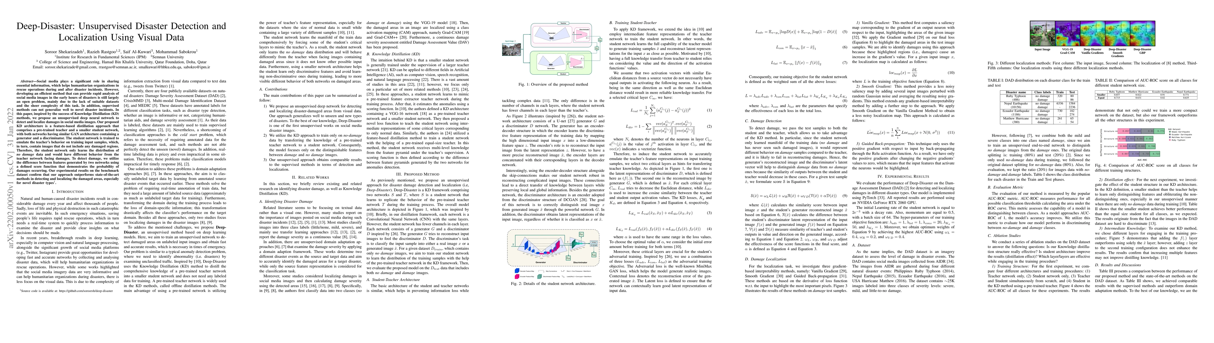 Thumbnail for Deep-Disaster: Unsupervised Disaster Detection and Localization Using
  Visual Data