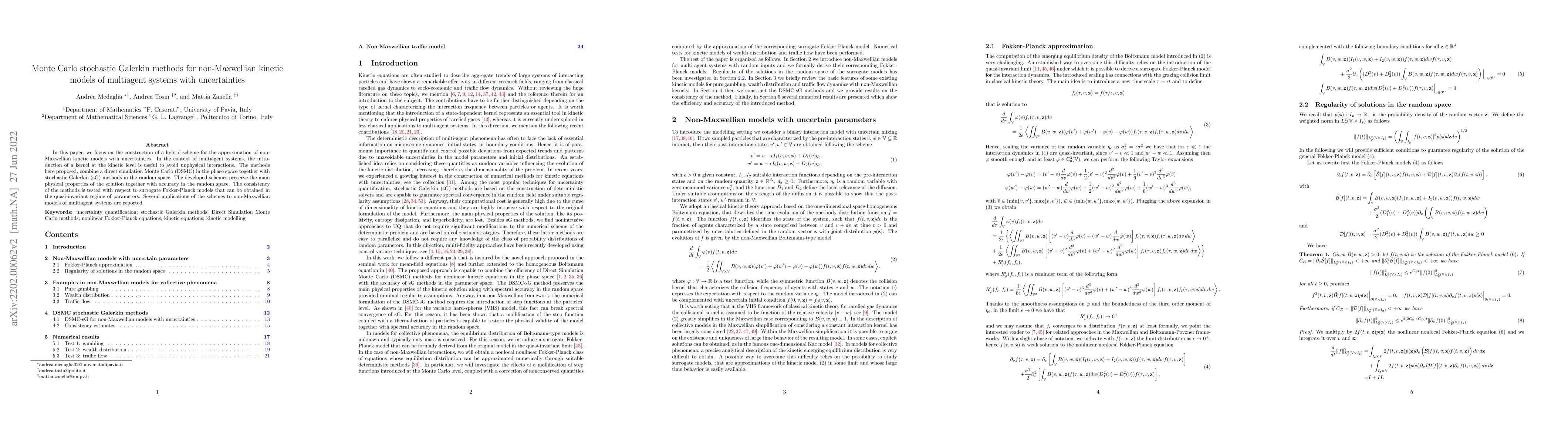Thumbnail for Monte Carlo stochastic Galerkin methods for non-Maxwellian kinetic
  models of multiagent systems with uncertainties