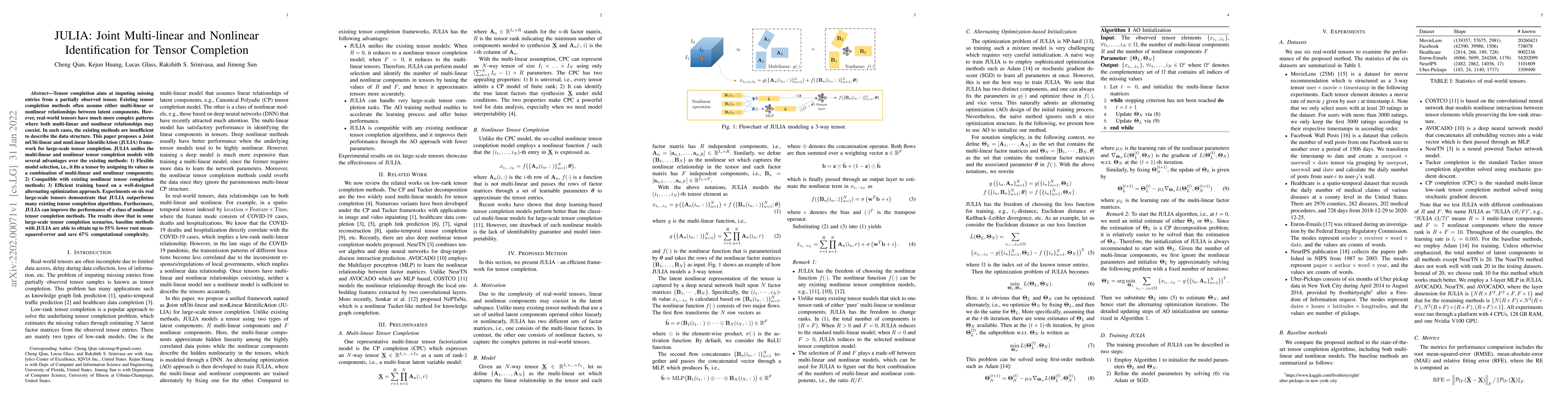 Thumbnail for JULIA: Joint Multi-linear and Nonlinear Identification for Tensor
  Completion