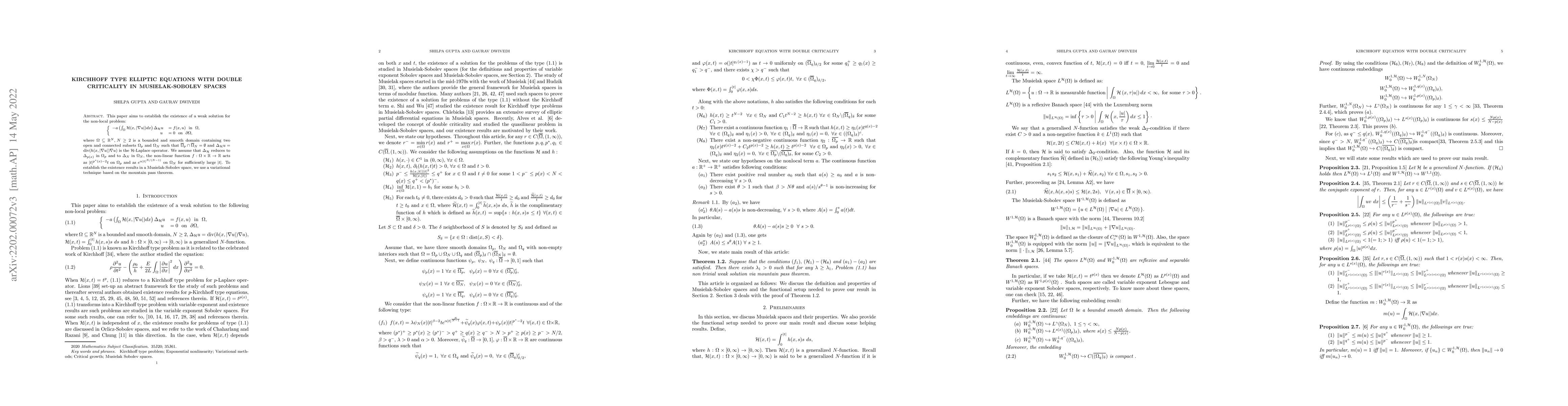 Thumbnail for Kirchhoff type elliptic equations with double criticality in
  Musielak-Sobolev spaces