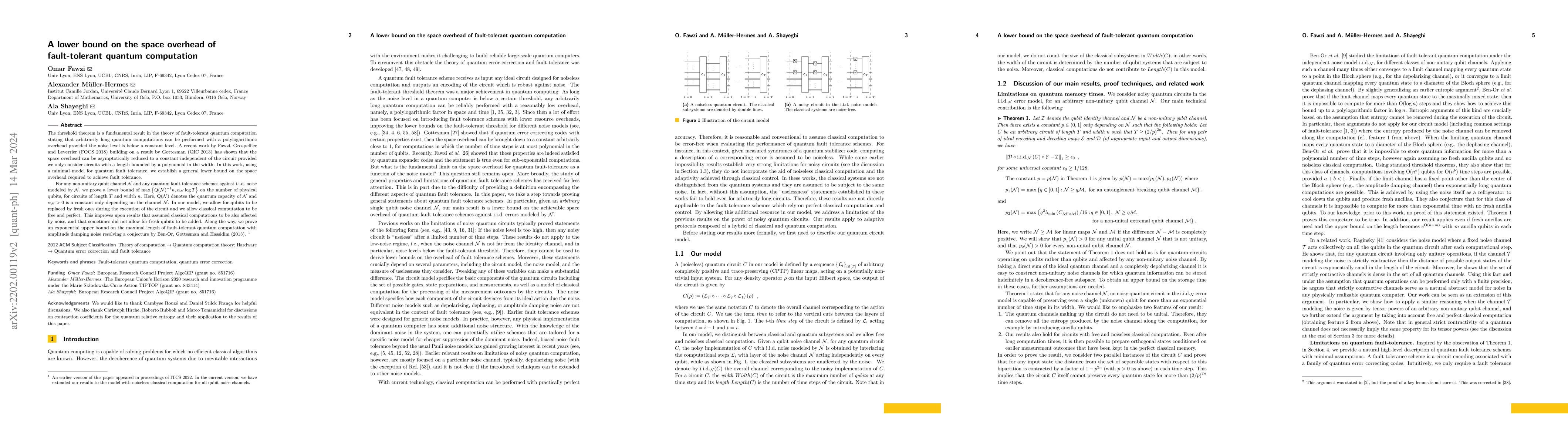 Thumbnail for A lower bound on the space overhead of fault-tolerant quantum
  computation