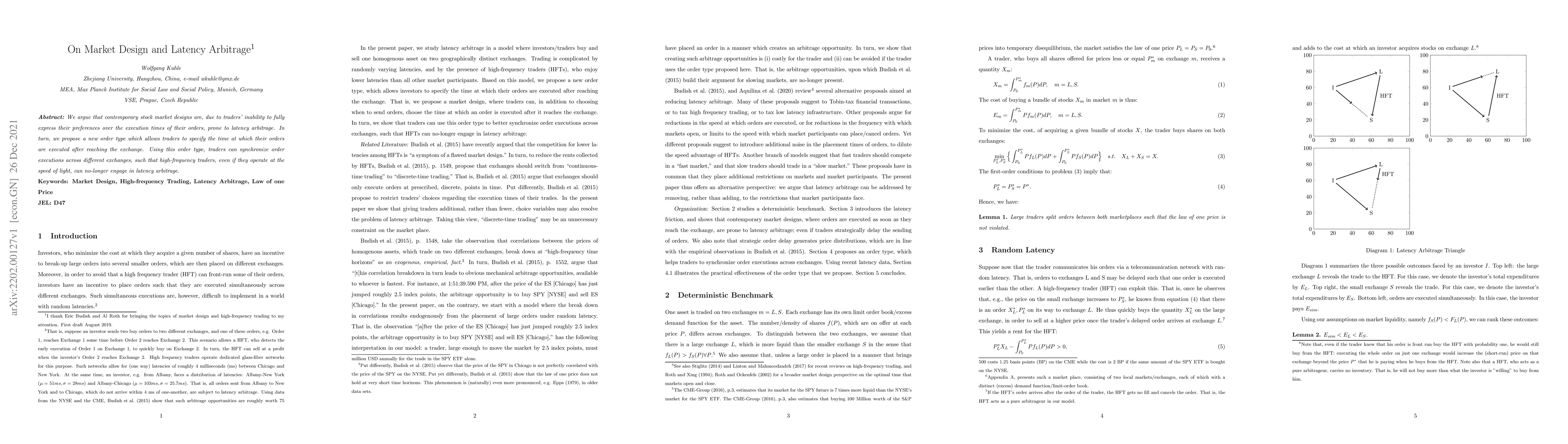 Thumbnail for On Market Design and Latency Arbitrage