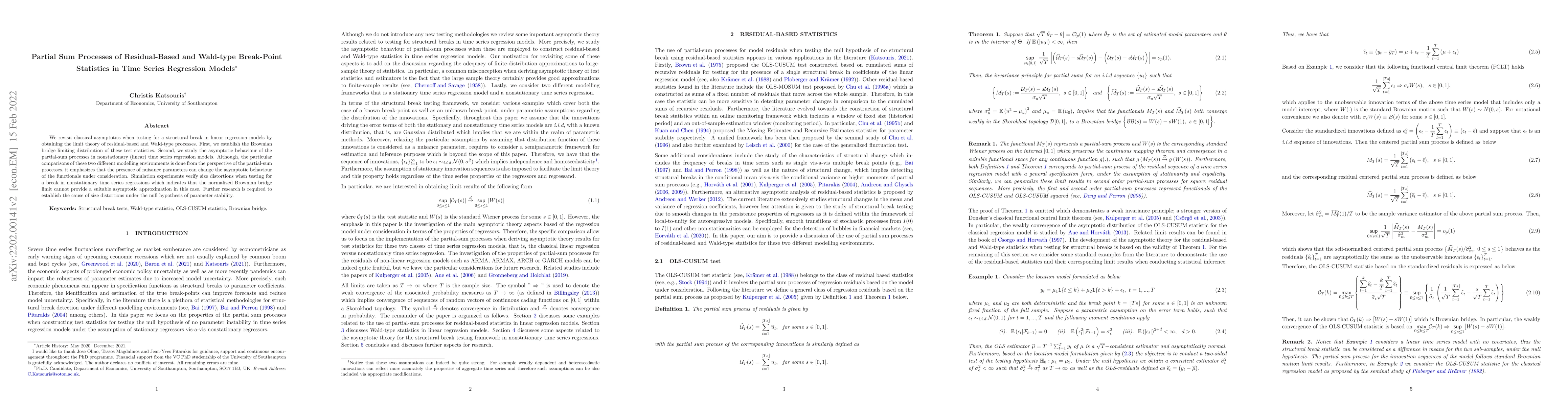 Thumbnail for Partial Sum Processes of Residual-Based and Wald-type Break-Point
  Statistics in Time Series Regression Models