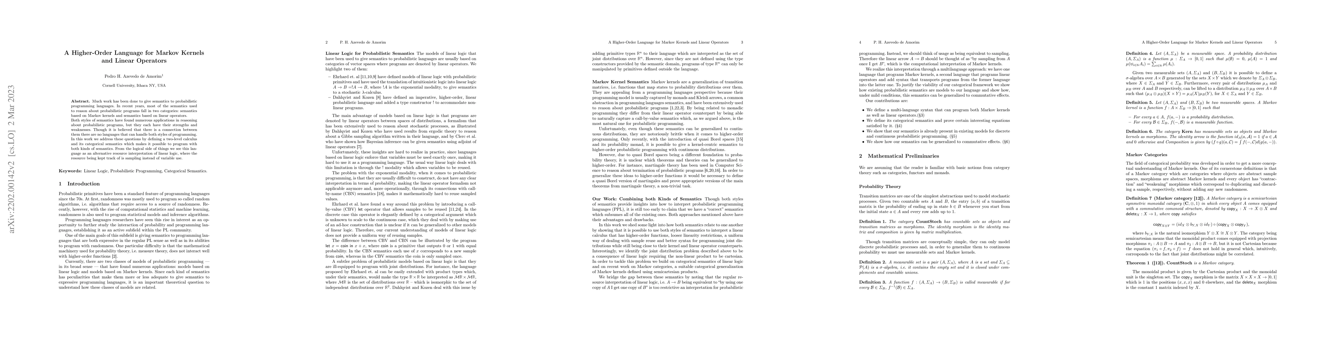 Thumbnail for A Higher-Order Language for Markov Kernels and Linear Operators
