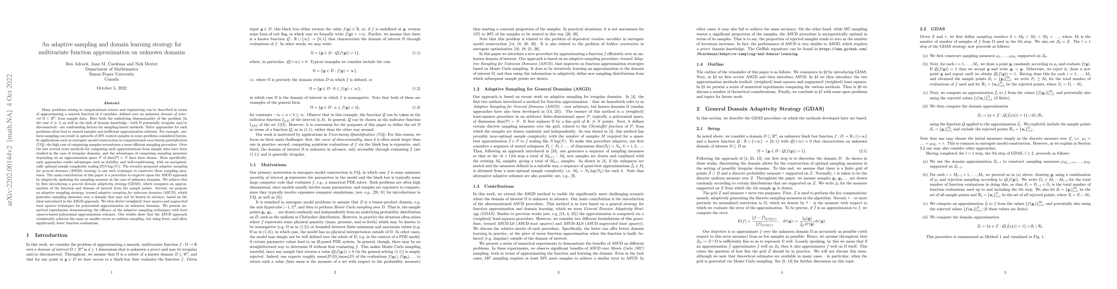 Thumbnail for An Adaptive sampling and domain learning strategy for multivariate
  function approximation on unknown domains