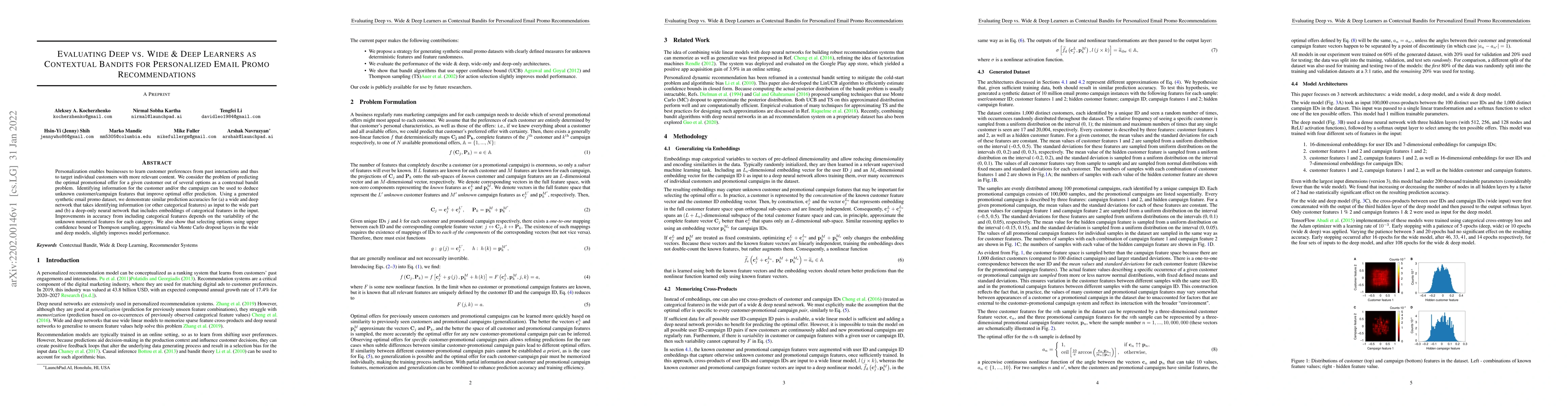 Thumbnail for Evaluating Deep Vs. Wide & Deep Learners As Contextual Bandits For
  Personalized Email Promo Recommendations