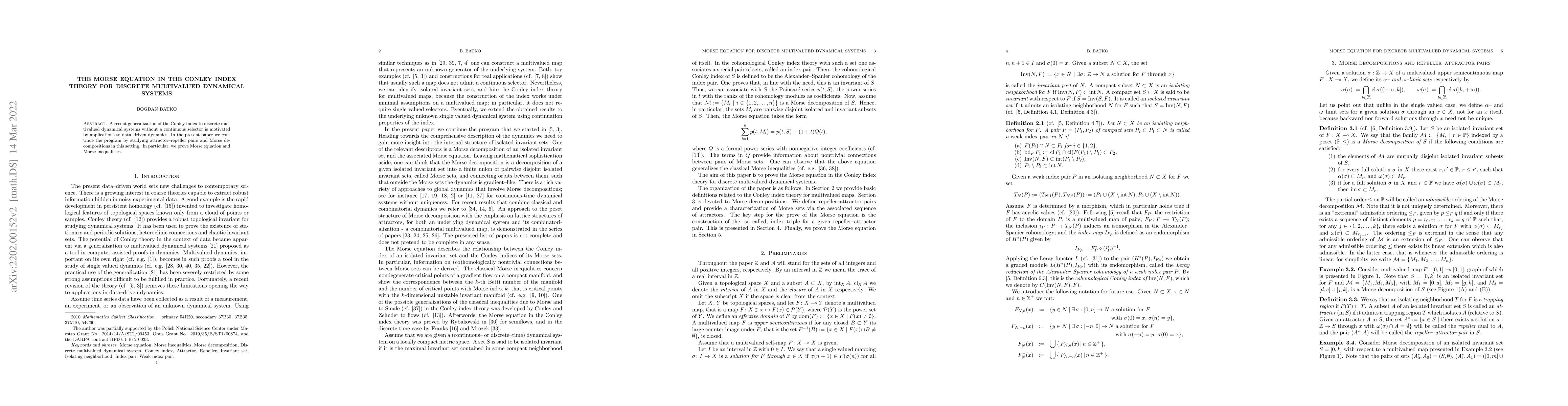 Thumbnail for The Morse equation in the Conley index theory for discrete multivalued
  dynamical systems
