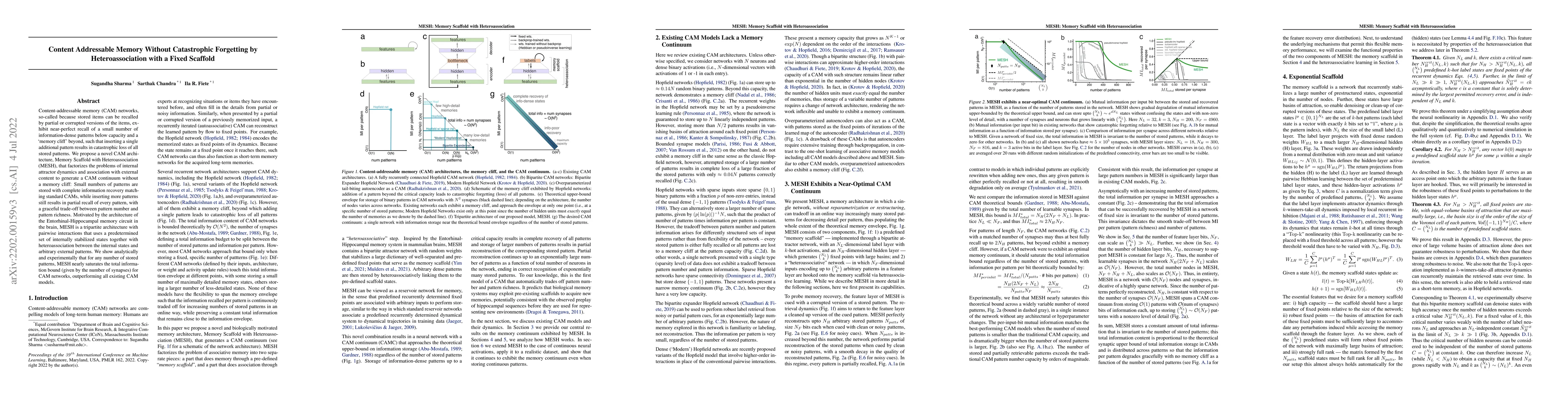 Thumbnail for Content Addressable Memory Without Catastrophic Forgetting by
  Heteroassociation with a Fixed Scaffold
