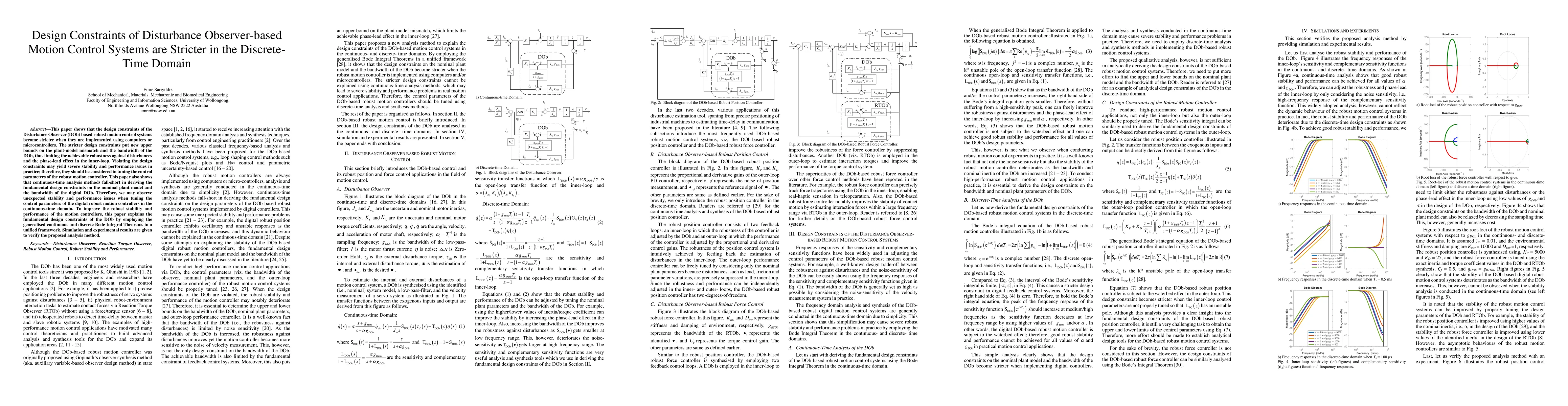 Thumbnail for Design Constraints of Disturbance Observer-based Motion Control Systems
  are Stricter in the Discrete-Time Domain