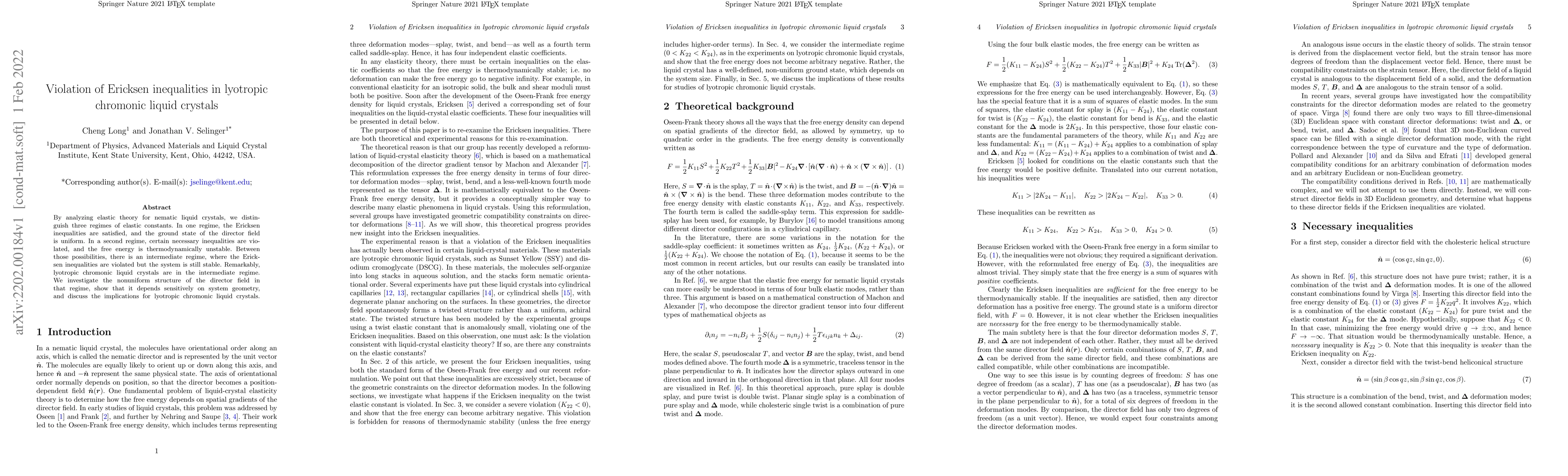Thumbnail for Violation of Ericksen inequalities in lyotropic chromonic liquid
  crystals