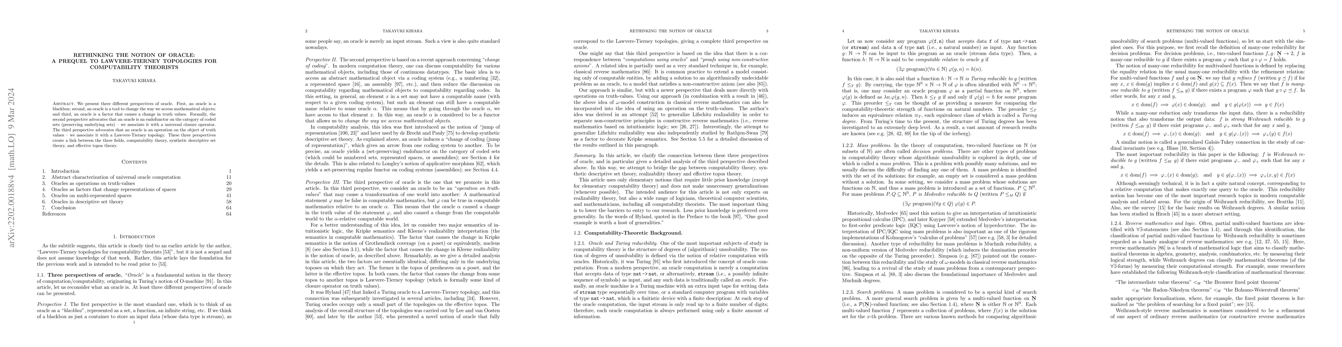 Thumbnail for Rethinking the notion of oracle: A prequel to Lawvere-Tierney topologies
  for computability theorists