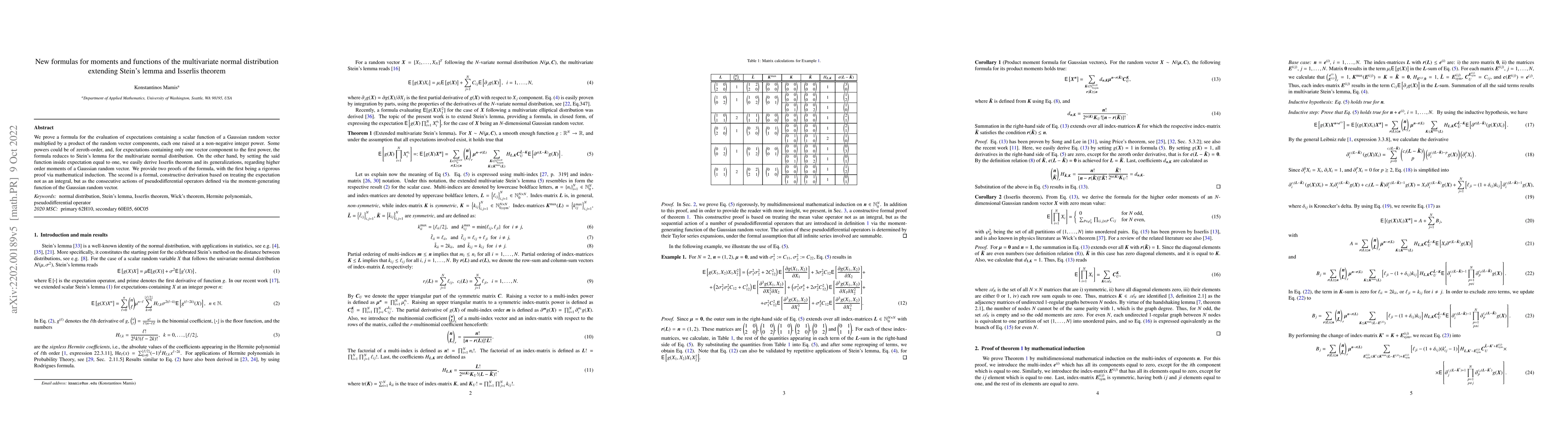 Thumbnail for New formulas for moments and functions of the multivariate normal
  distribution extending Stein's lemma and Isserlis theorem