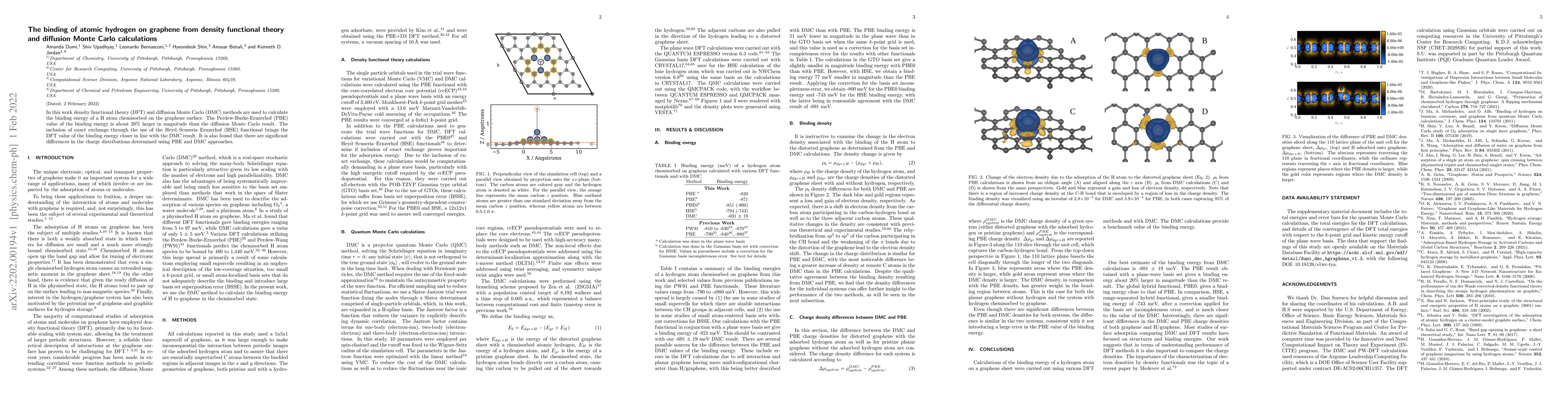 Thumbnail for The binding of atomic hydrogen on graphene from density functional
  theory and diffusion Monte Carlo calculations