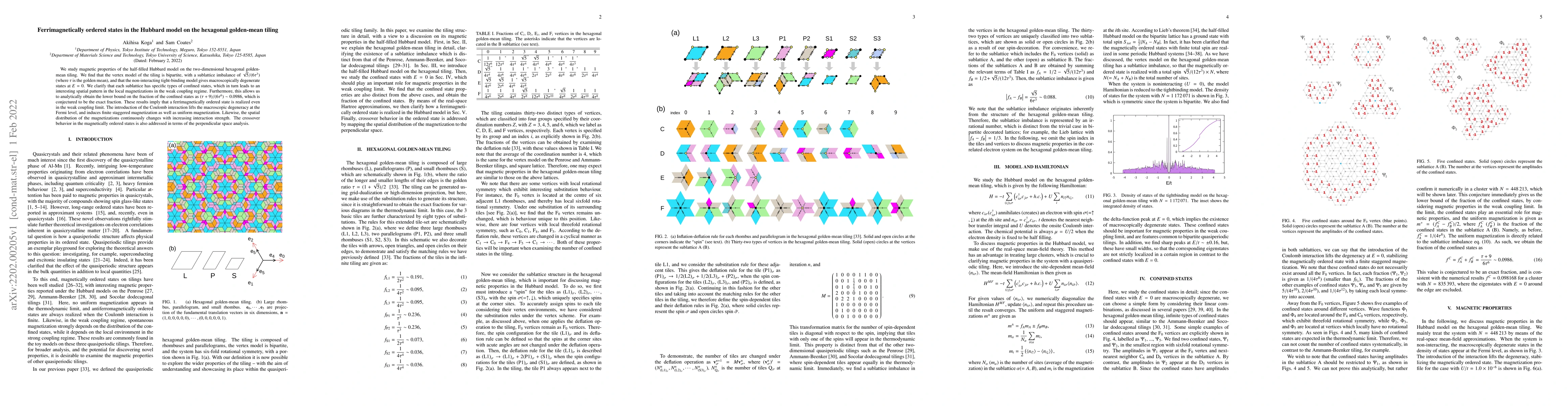 Thumbnail for Ferrimagnetically ordered states in the Hubbard model on the hexagonal
  golden-mean tiling