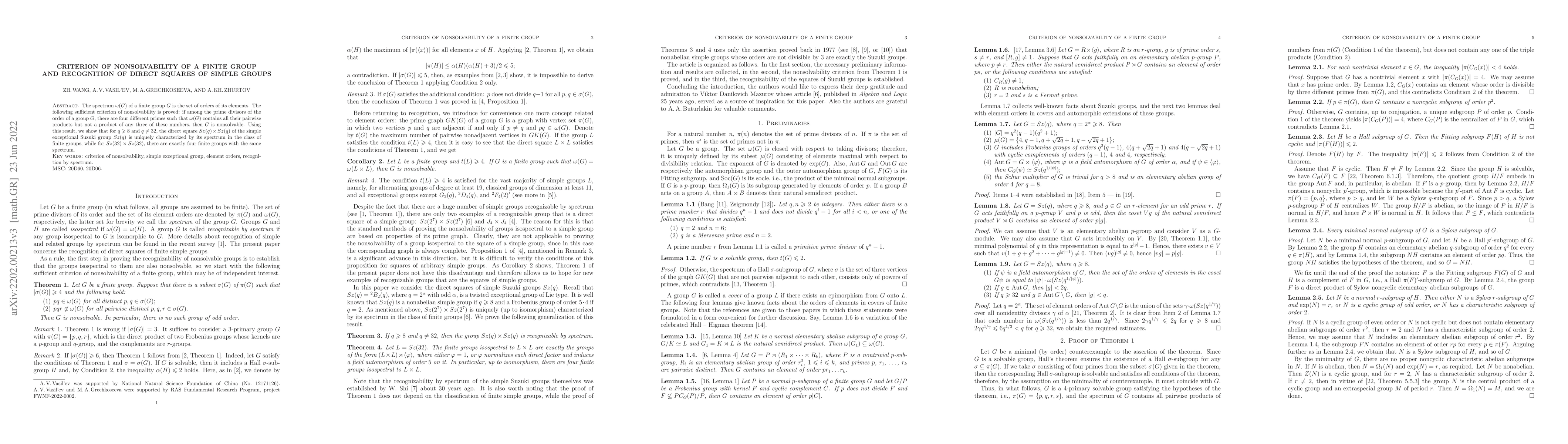 Thumbnail for Criterion of nonsolvability of a finite group and recognition of direct
  squares of simple groups