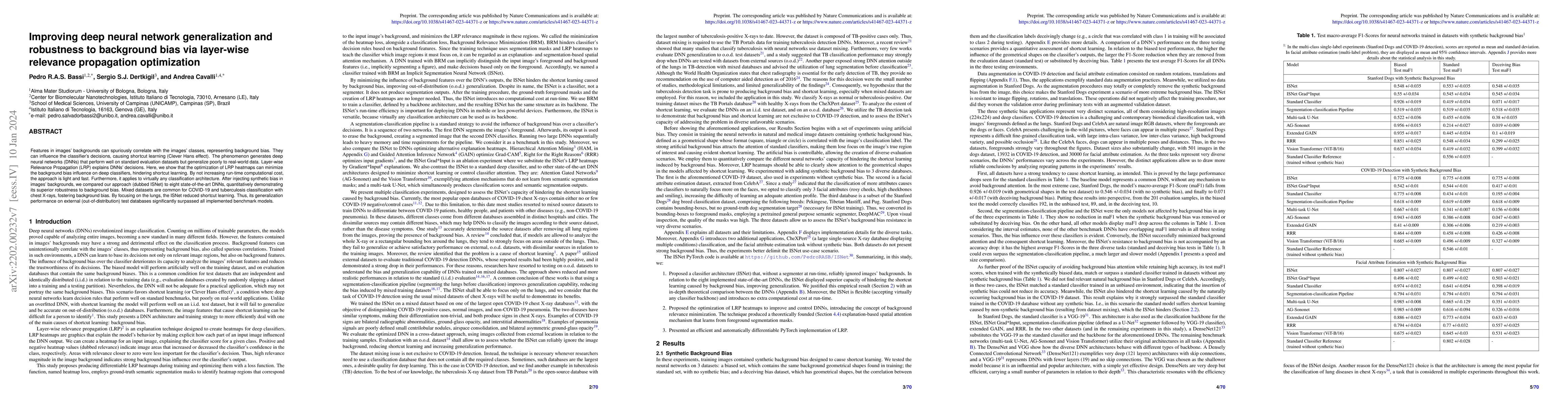 Thumbnail for Improving deep neural network generalization and robustness to
  background bias via layer-wise relevance propagation optimization