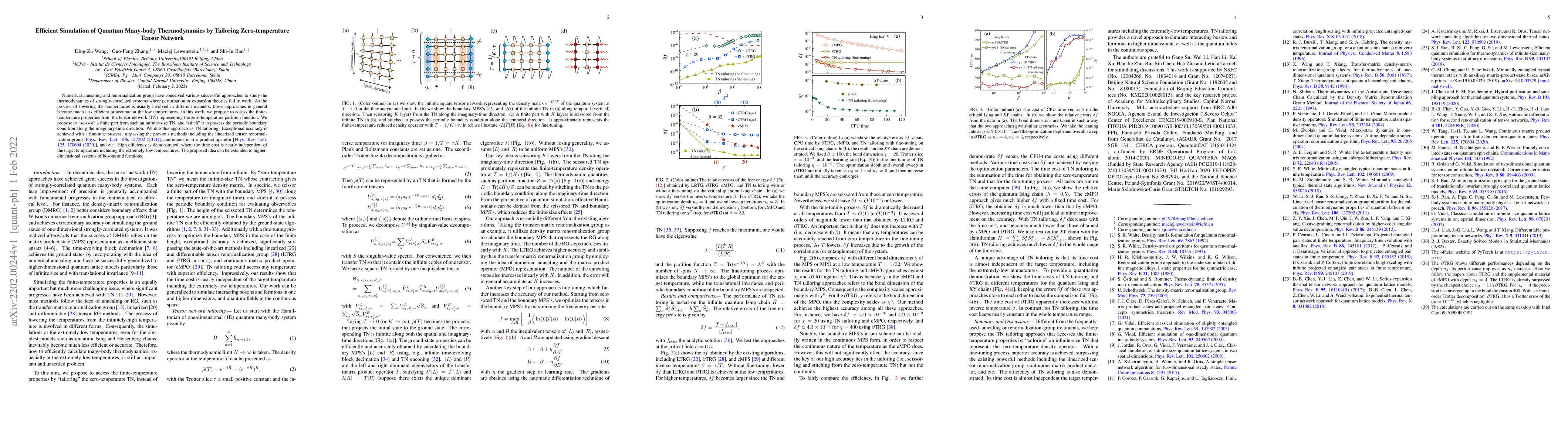 Thumbnail for Efficient Simulation of Quantum Many-body Thermodynamics by Tailoring
  Zero-temperature Tensor Network