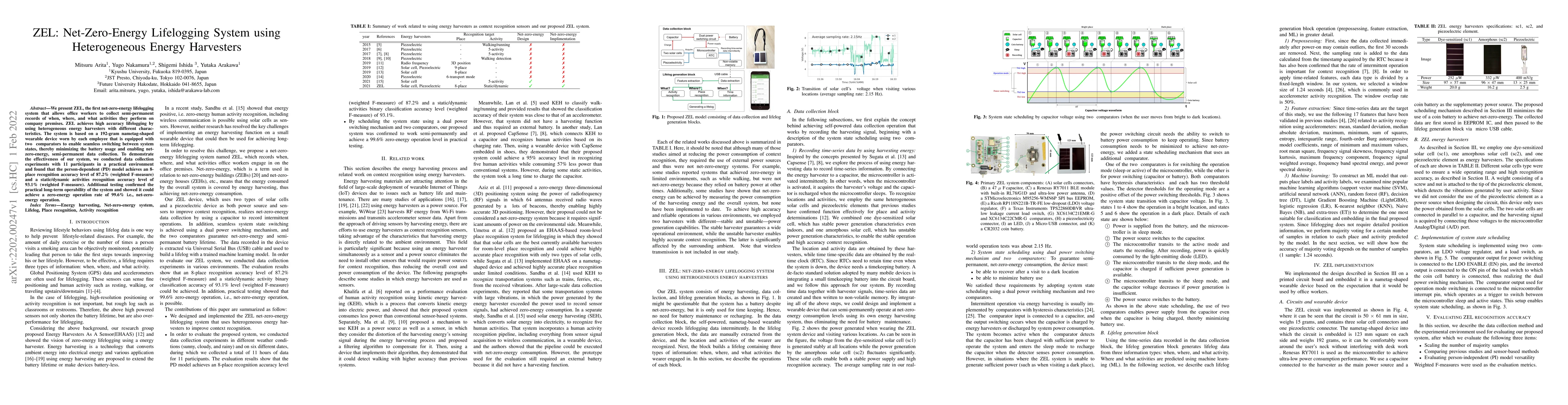 Thumbnail for ZEL: Net-Zero-Energy Lifelogging System using Heterogeneous Energy
  Harvesters