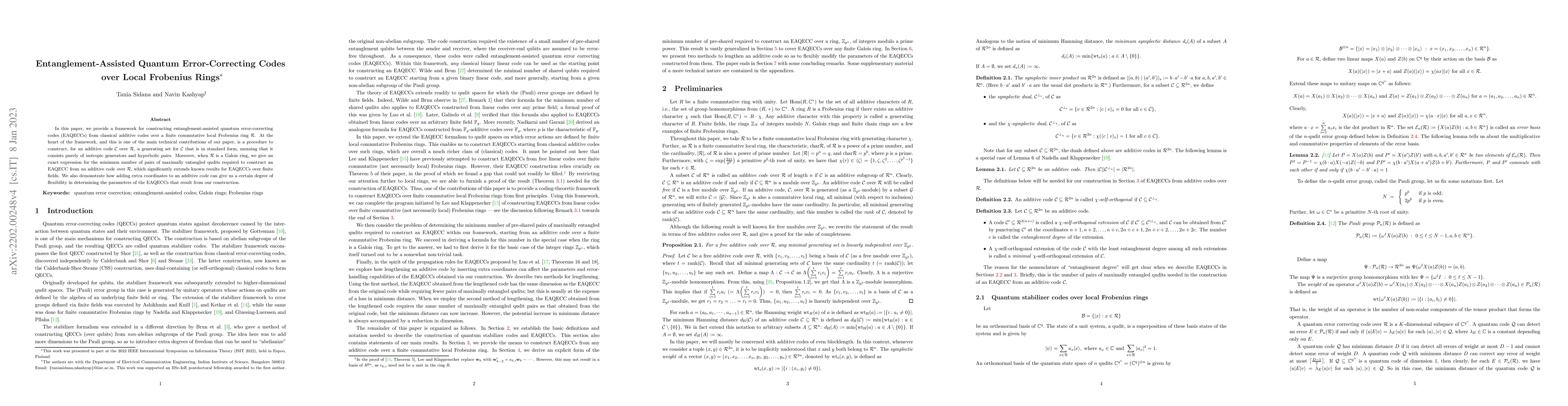 Thumbnail for Entanglement-Assisted Quantum Error-Correcting Codes over Local
  Frobenius Rings