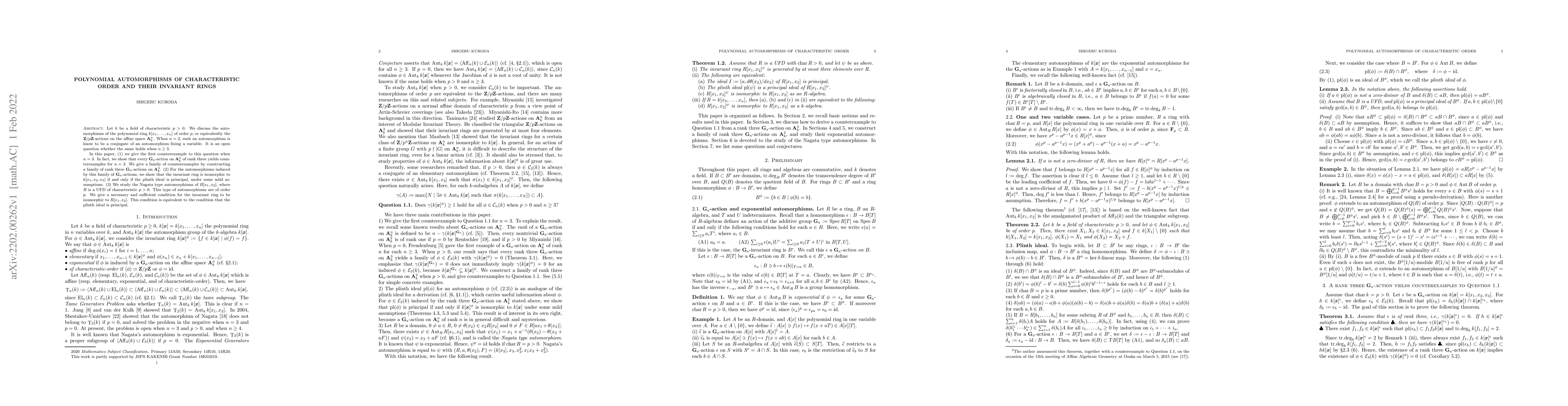 Thumbnail for Polynomial automorphisms of characteristic order and their invariant
  rings
