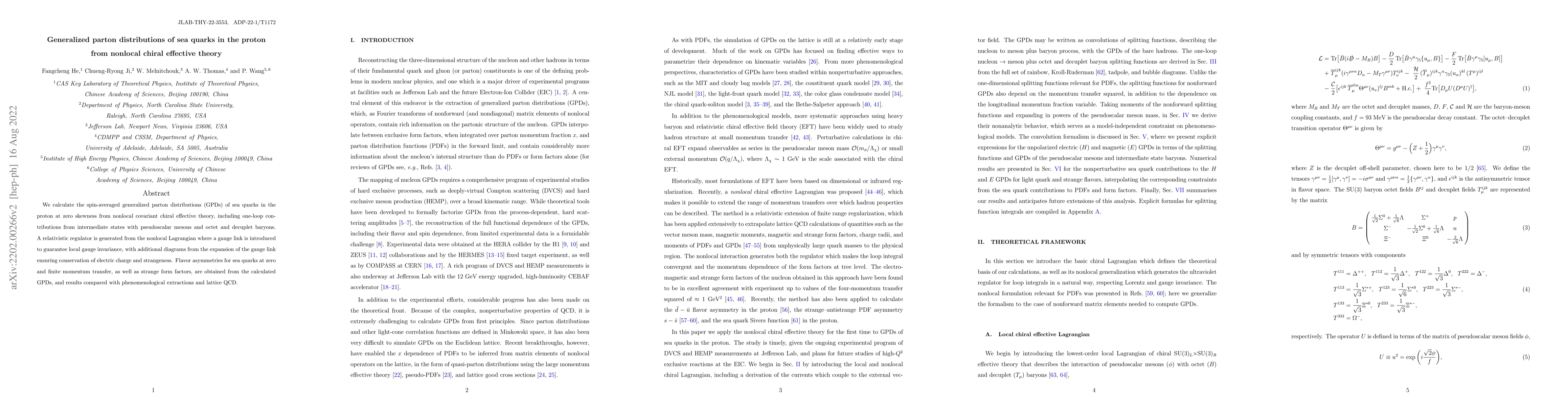 Thumbnail for Generalized parton distributions of sea quarks in the proton from
  nonlocal chiral effective theory